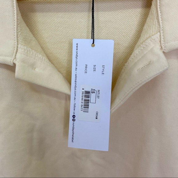 SNDYS Everyday Fleece Polo Sweater Size S Cream Lounge Wear - Picture 7 of 8